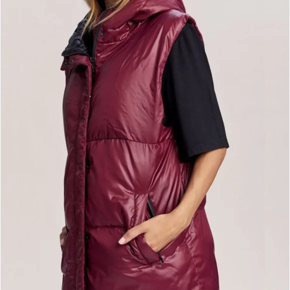Anthropologie Varley Silverlake Gilet Longline Puffer Vest Red Small Oversized - Picture 2 of 13